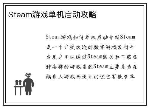 Steam游戏单机启动攻略